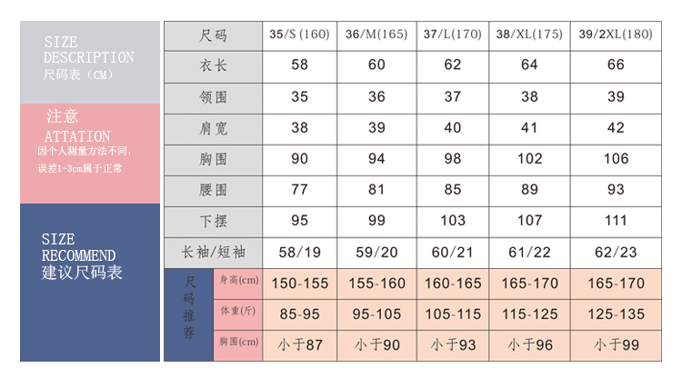 襯衫尺碼表